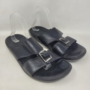Bally Sandals Men US13 Black Leather Slides Buckle Slip On Comfort Italy Resort